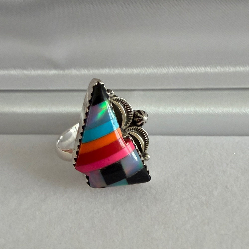 Aurora Opal Arrow head silver ring